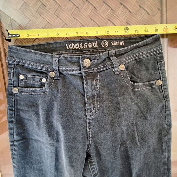 Rebel & Soul Embellished Skinny Jean Glitzy Wings Black Stretch Denim women's 10 - Picture 13 of 16